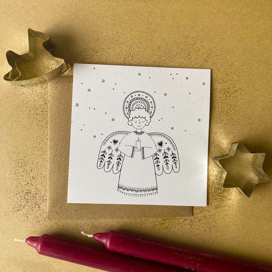 Postal Ilustrado Natal Anjo a traço